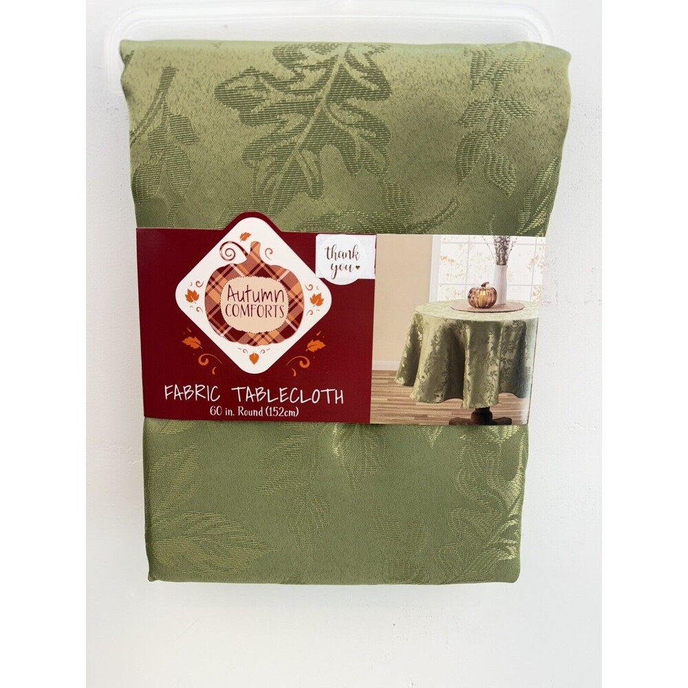 Christmas Fall Thanksgiving Leaves 60” Round Tablecloth Color Green - Picture 2 of 3